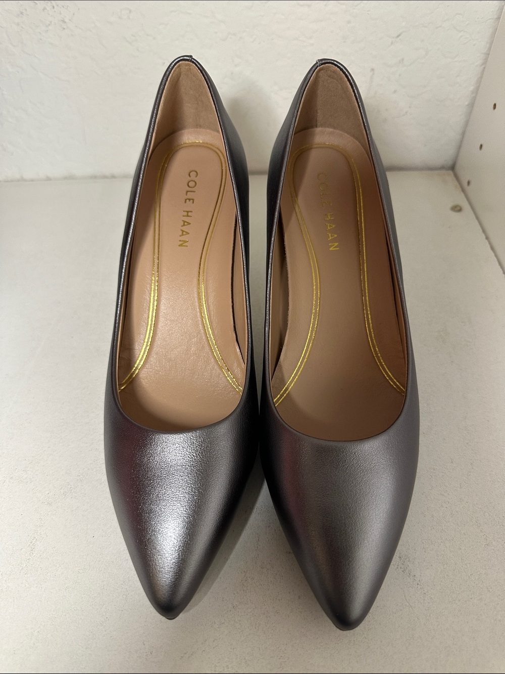 Cole Haan Metallic Charcoal Silver Metallic Pointed-Toe Pumps